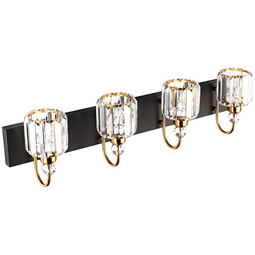 LED Modern Vanity Lights Fixtures 4 Lights Black Vanity Lights Crystal Modern Matte Black Vanity Lights for Bathroom