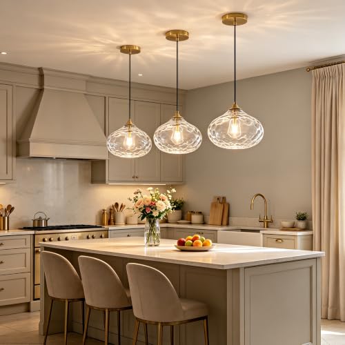11in Gold Pendant Lights Kitchen Island with Hammered Clear Glass Shade 1PC