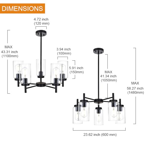 5 Light Contemporary Chandeliers Black Modern Lighting Fixtures Hanging
