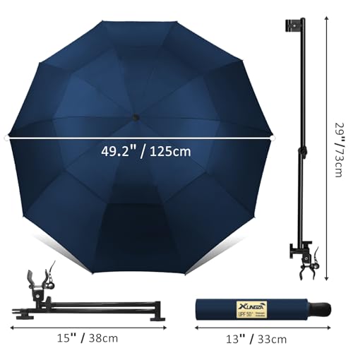 UPF 50+ Beach Umbrella with Adjustable Universal Clamp