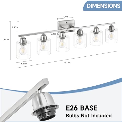 Modern Brushed Nickel 6 Light Bathroom Light Fixtures