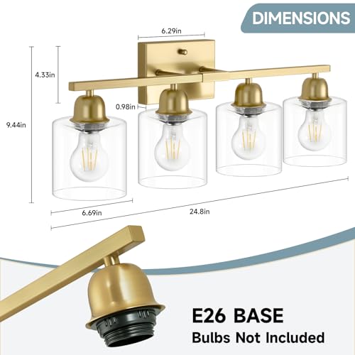 Modern Brushed Gold 4 Light Bathroom Light Fixtures