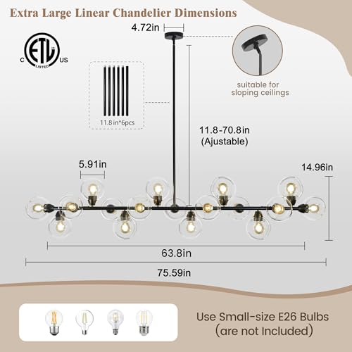 75'' Linear Chandeliers for Dining Room Extra Long Sputnik Chandelier