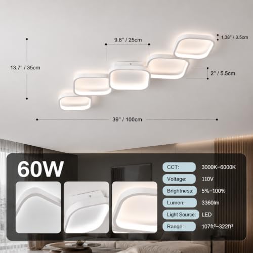 39.37 Inch Modern LED Ceiling Light Fixture