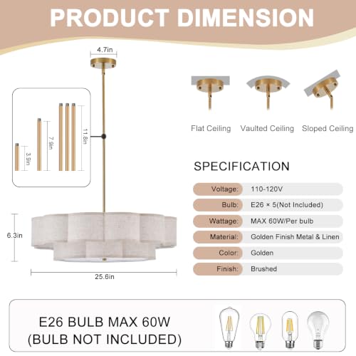 25.6" Large Drum Chandelier