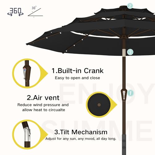 10ft 3 Tier Patio Umbrella with Solar Lights