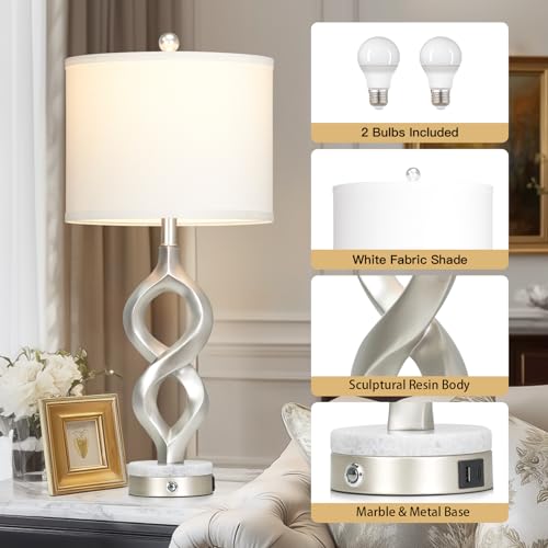 Silver Table Lamps Set of 2 for Living Room (2 Count)