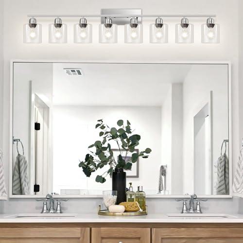 Modern Brushed Nickel 8 Light Bathroom Light Fixtures