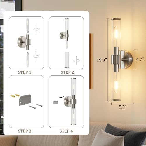 Brushed Nickel Battery Operated Wall Sconces Set of 2