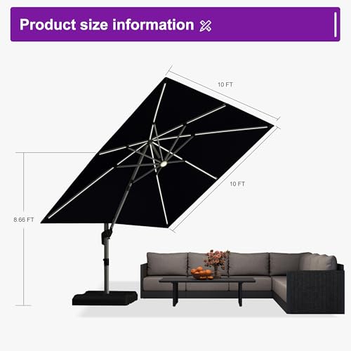 Cantilever Umbrella 10' X 10' Solar LED Light Patio Deck