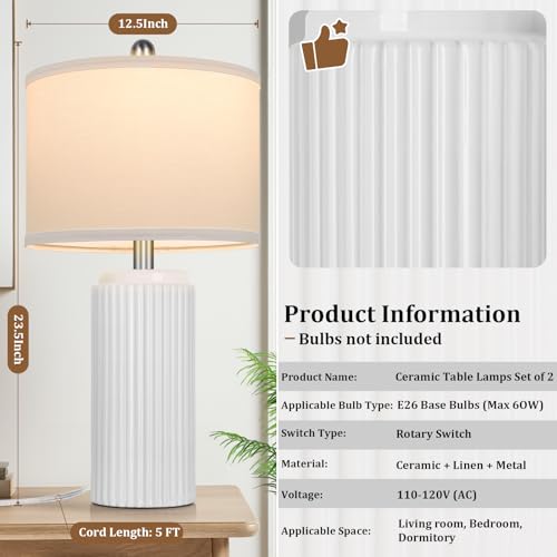 23.5" White Ceramic Table Lamps Set of 2 (2 Count)