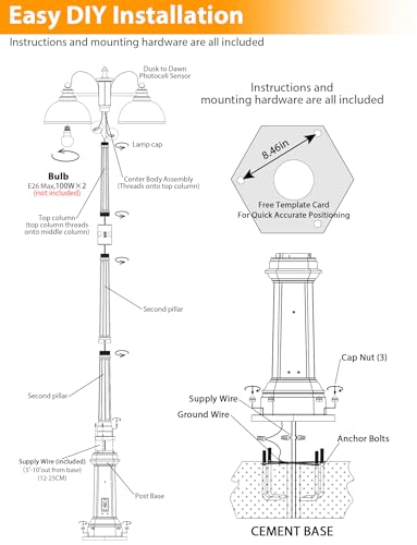 360° Motion Sensor Outdoor Post Lights with GFCI Outlet