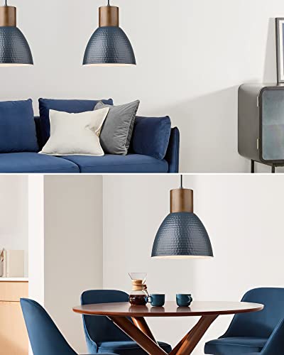 2 Pack Modern Hammered Pendant Lights 10.2” Blue Solid Wood Hanging Lamp (2 Count)