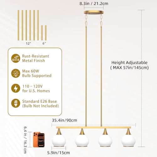 Brushed Gold Kitchen Island Linear Pendant Light