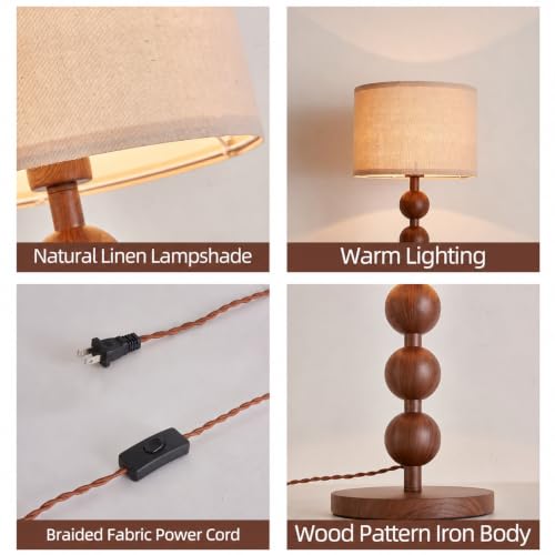 20" Vintage Boho Wood Pattern Table Lamp for Bedroom Living Room