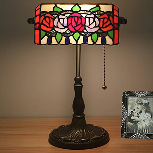 Tiffany Style Bankers Table Lamp Stained Glass Piano Desk Lamp Vintage Bedroom Bedside Lamp for Study