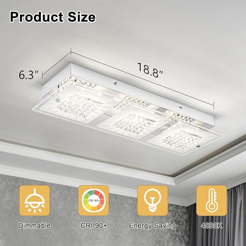Crystal Ceiling Light Flush Mount Modern Rectangle Ceiling Light Fxiture