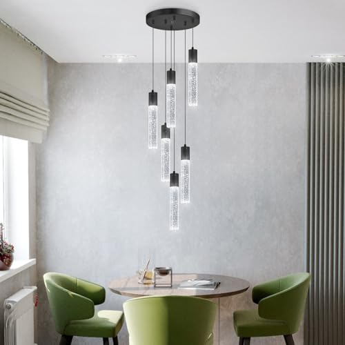 Modern Pendants Light for Kitchen Island Crystal Mini Chandeliers Dining Room LED Pendant Lighting Fixture High Ceiling Hanging Lights Bedroom Island Kitchen Foyer 6000K White Light Fixtures Black