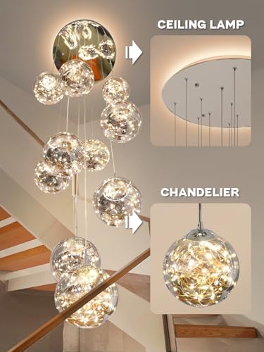 10 Light High Ceilings Long Chandeliers LED Staircase Chandelier High Ceiling Chandelier for Entryway (127 Count)