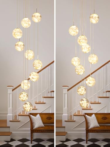 10 Light LED Staircase Chandelier Crystal Ceiling Lights Large Chandeliers for High Ceilings (127 Count)