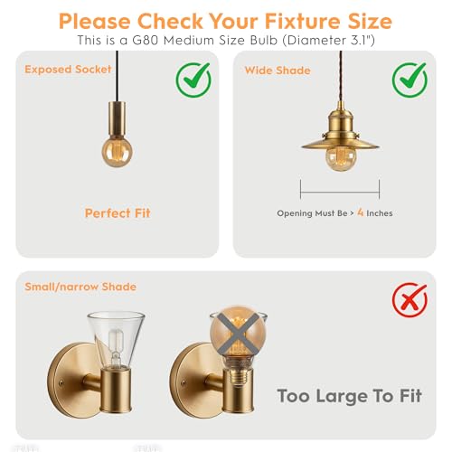 Dimmable Edison Bulb E26 Vintage Round LED Light LowLumen Amber G80