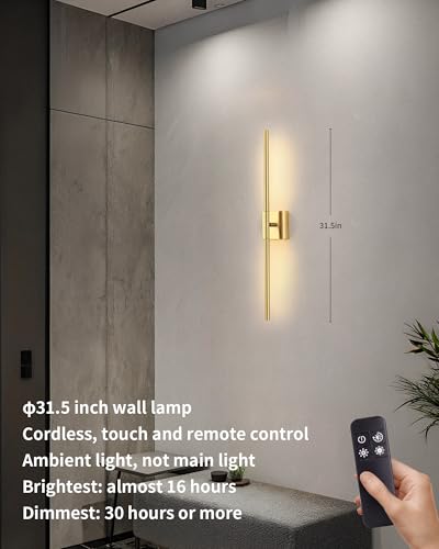Gold 31.5" Cordless Wall Sconces Set of 2 (2 Count)