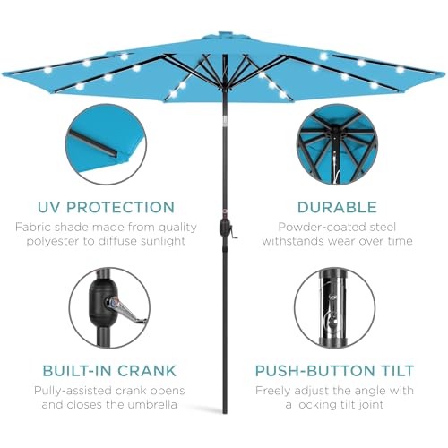 10ft Solar Polyester LED Lighted Patio Umbrella w (10 Foot)