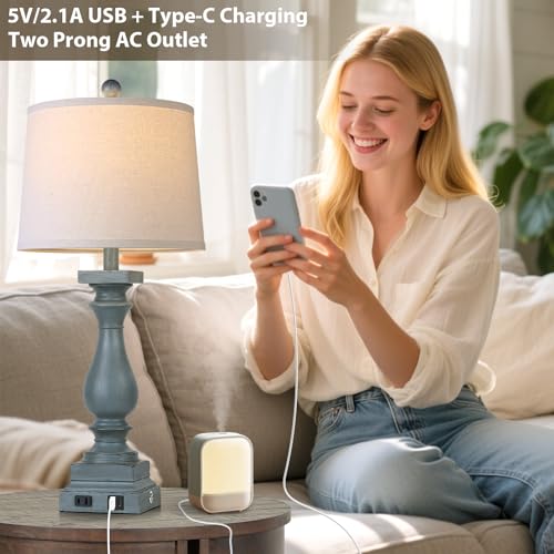 28" Tall Farmhouse Table Lamps Set of 2 with USB C+A Ports and AC Outlet (2 Count)