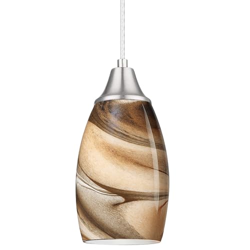 Mini Pendant Lights Kitchen Island Light Brown Glass Lamp Shade Hand Blown Glass Pendant Light with Brush Nickel Finish Adjustable Cord for Kitchen Over Sink