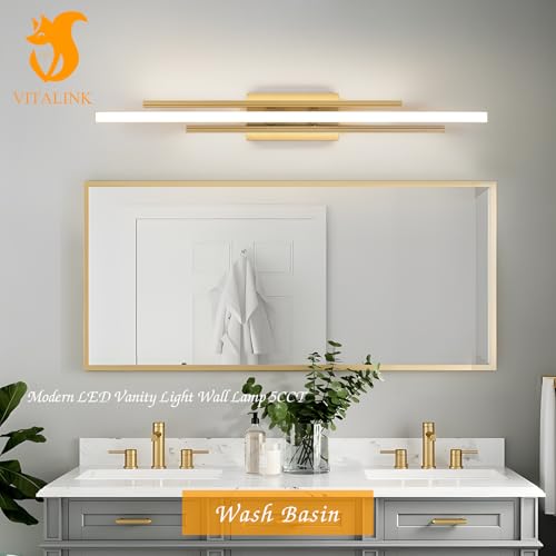 Modern Gold Vanity Light Bathroom Wall Light Fixtures Over Mirror 35 Inch Long Dimmable 3