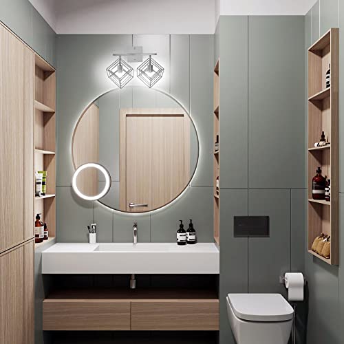 Bathroom Vanity Light with 2 Bulbs Bathroom Light Fixtures Over Mirror with 2 Rotatable Cube Shades Modern Wall Mounted Silver Brushed Nickle