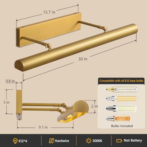 30 inch Hardwired Picture Light for Wall Brass Picture Lighting