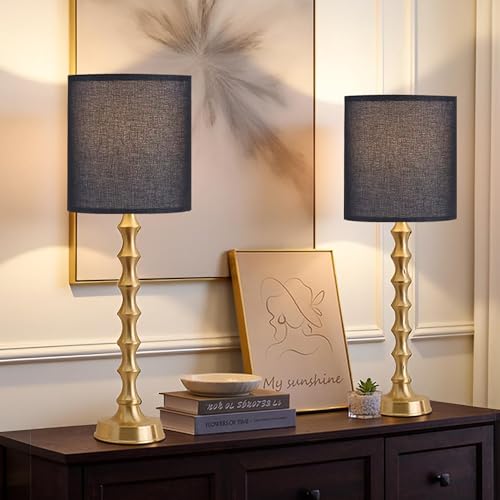 30.5" Gold Buffet Table Lamps Set of 2 with Black Linen Shade (2 Count)