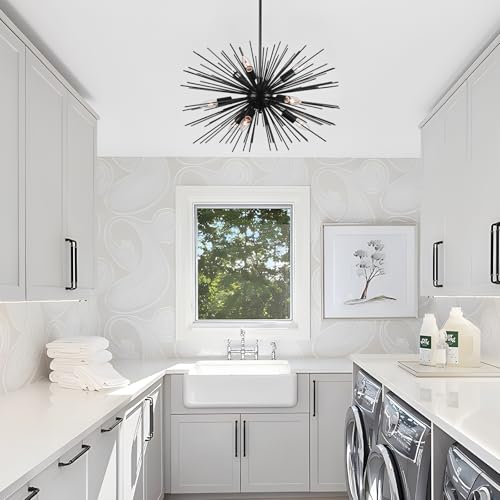 24in 9 Light Black Sputnik Chandelier Mid Century Modern