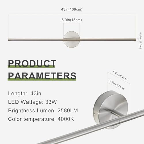Brushed Nickel Bathroom Light Fixtures Over Mirror 43 Inch