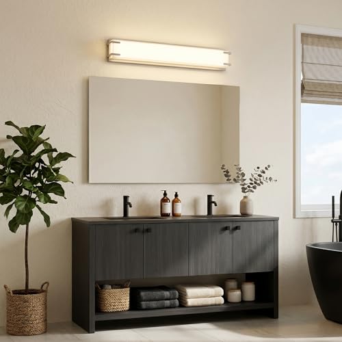 LED Bathroom Light Fixture Over Mirror 24.4" Vanity Light with Milky White Lampshade 4000K Daylight Brushed Nickel Bath Bar (24 Count)