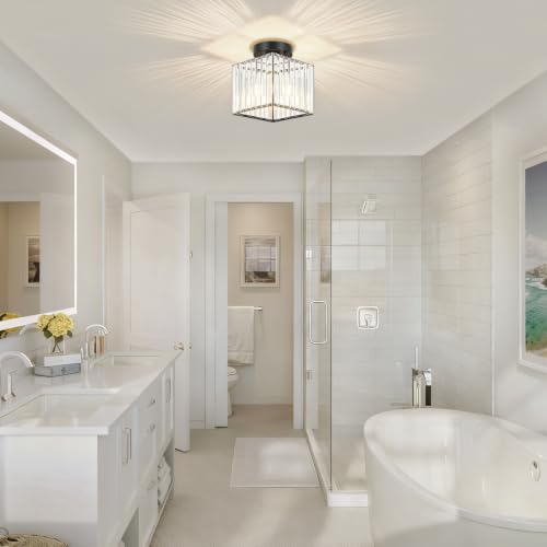 Modern Black Ceiling Light Fixture Crystal Hallway Entryway Light Fixtures