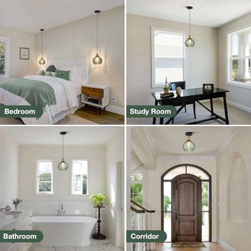 Vintage Green Ribbed Glass Pendant Lights for Kitchen Island 2 Pack