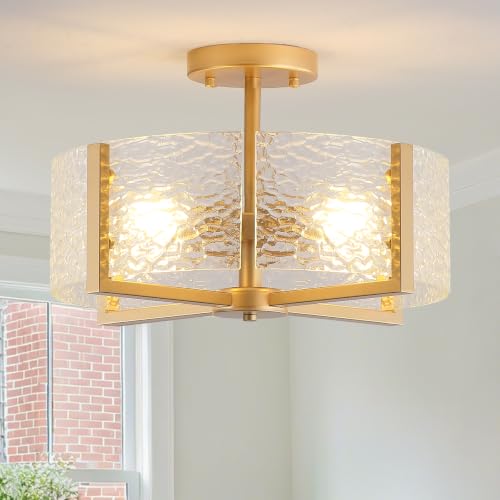 18 inch Large Gold Semi Flush Mount Drum Ceiling Light Fixture