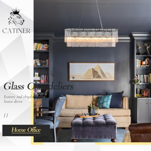 35.5" Rectangle Crystal Glass Chandelier 6