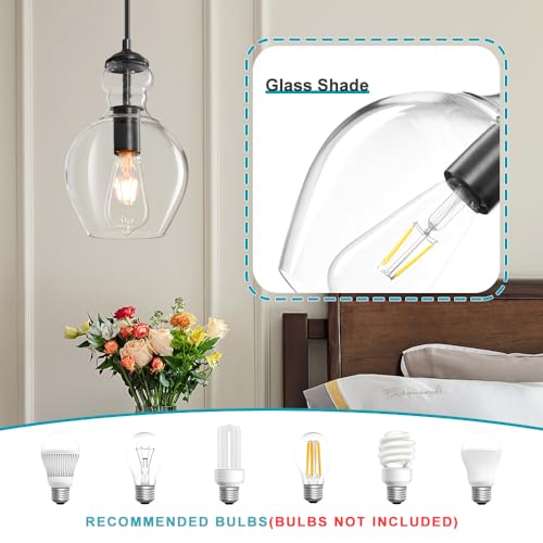 Black Clear Glass Pendant Lighting for Kitchen Island Entryway 7 Inch