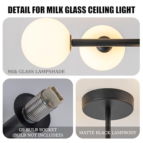 5 Light Semi Flush Mount Glass Ceiling Light Frosted Globe