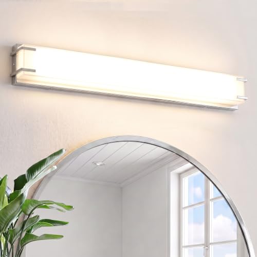 LED Bathroom Light Fixtures Over Mirror 32” Vanity Light with Milky White Lampshade 4000K Daylight Chrome Finishing Bath Bar (32 Count)
