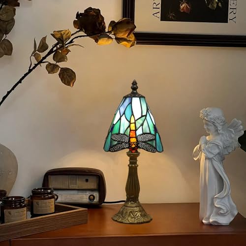 Tiffany Small Lamp Blue Dragonfly Stained Glass Bedside Nightstand Table Lamp