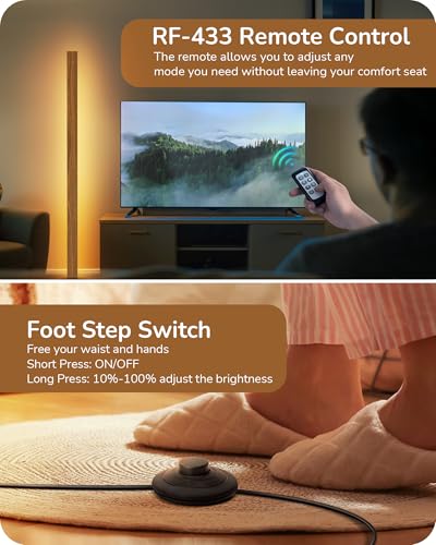 48.43" Wooden LED Corner Floor Lamp with Remote