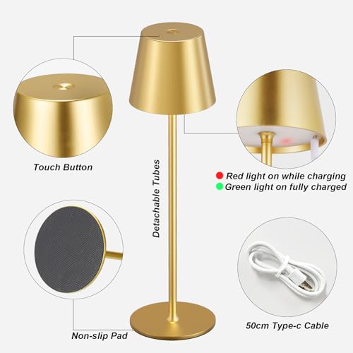 Cordless Table Lamp Rechargeable Gold (2 Count)