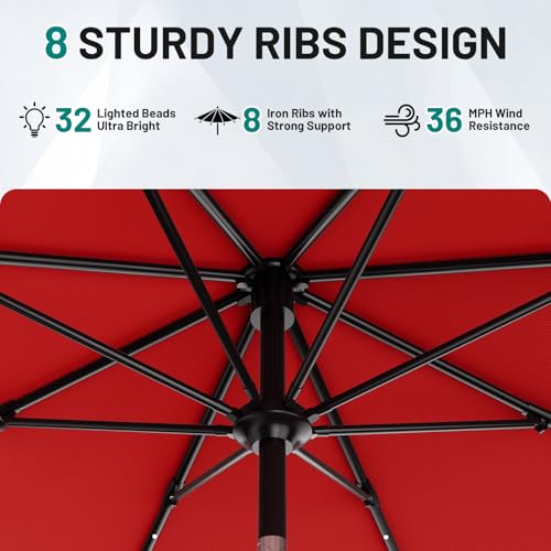9FT Patio Umbrella with Solar Lights