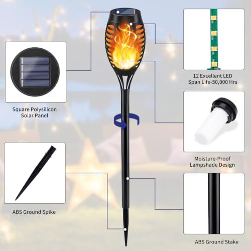 16Pack Solar Torch Light with Flickering Flame for Halloween Decor (16 Count)