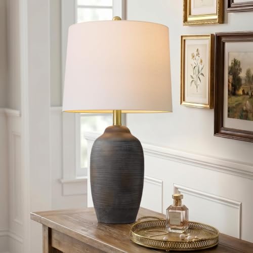 24.5" Ceramic Black Lamp for Living Room with Pre