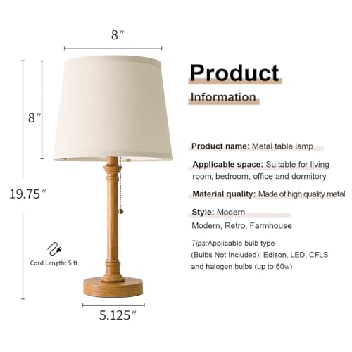 19.5" Wood Grain Rustic Table Lamps Set of 2 for Living Room Bedroom